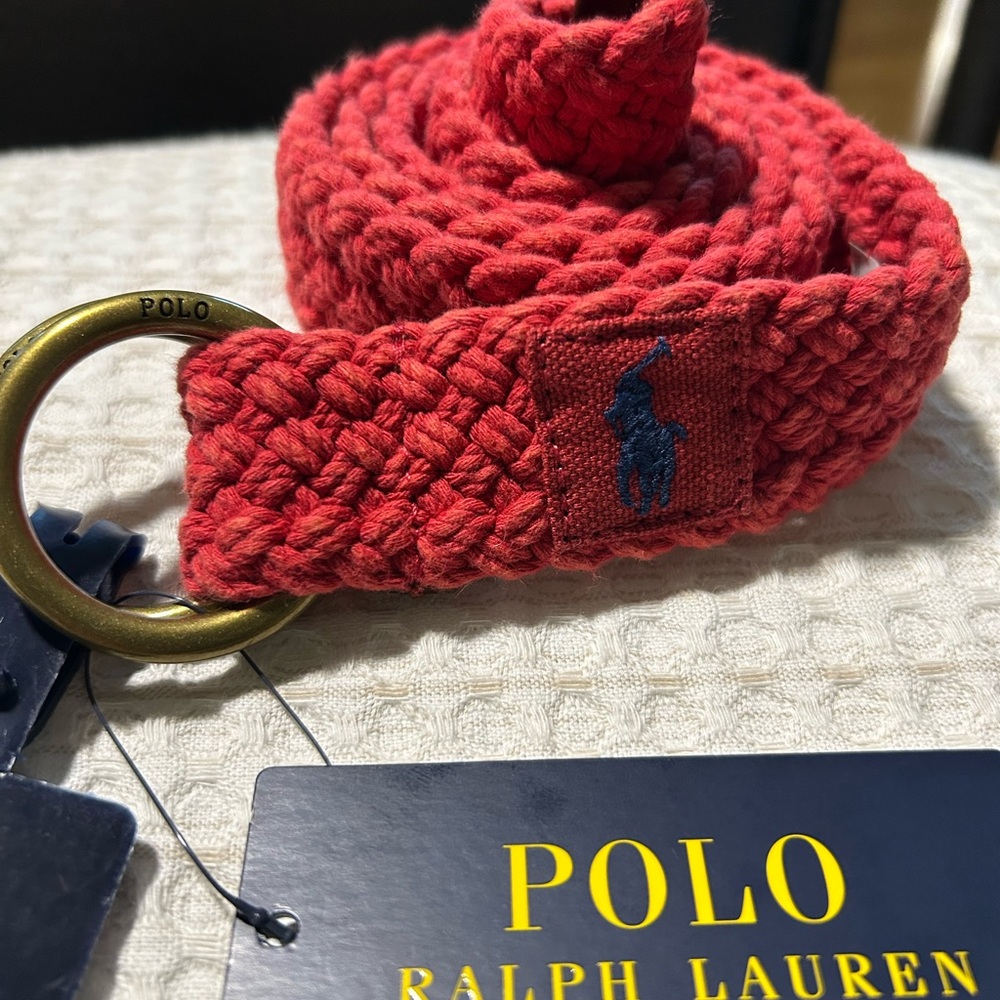 Ralph Lauren Polo Red Braided Belt with Gold Buckle